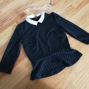 Ann Taylor Collared Black & White Stripped Blouse